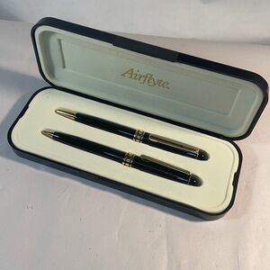 Airflyte Pen and Pencil set - Black with Gold Brass Colored Accents